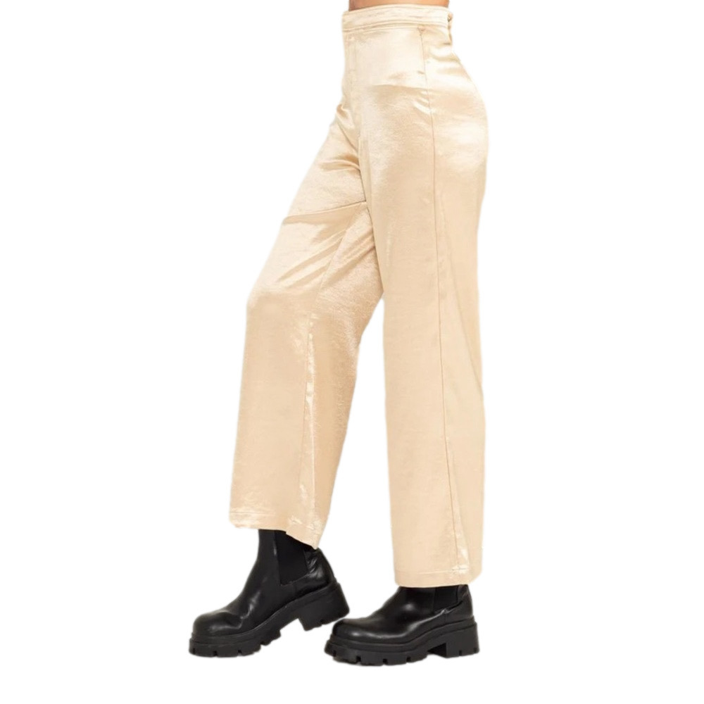 HYFVE Set to Love Satin High Waist Wide Leg Pant In Champagne Size Small